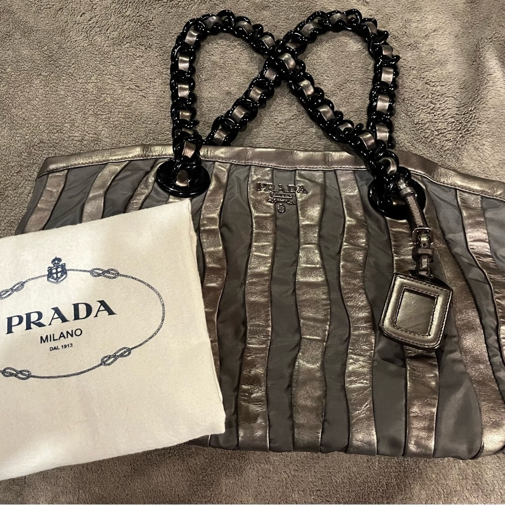 Prada Tessuto and Nappa Waves Tote Bag, Authenticity Guaranteed